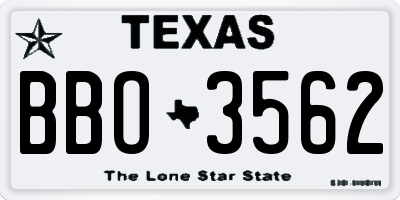 TX license plate BBO3562