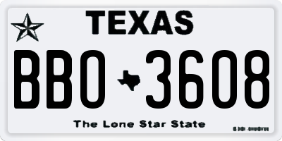 TX license plate BBO3608