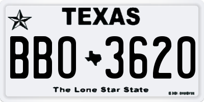 TX license plate BBO3620