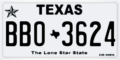 TX license plate BBO3624