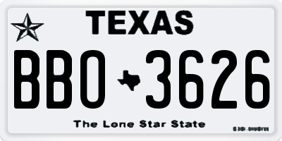 TX license plate BBO3626