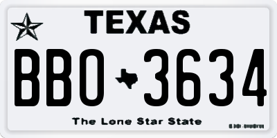 TX license plate BBO3634