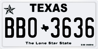 TX license plate BBO3636