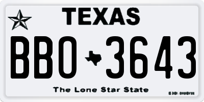 TX license plate BBO3643