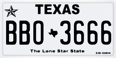 TX license plate BBO3666