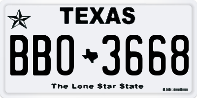 TX license plate BBO3668