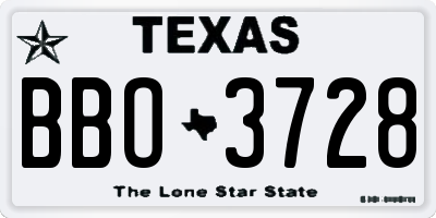 TX license plate BBO3728