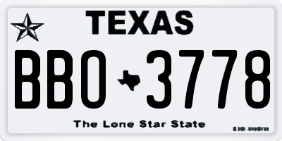 TX license plate BBO3778
