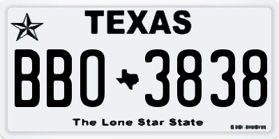 TX license plate BBO3838