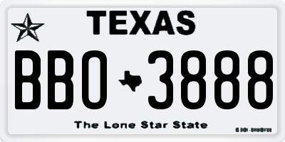 TX license plate BBO3888