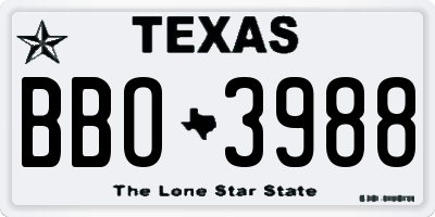 TX license plate BBO3988