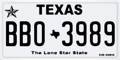 TX license plate BBO3989