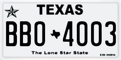 TX license plate BBO4003