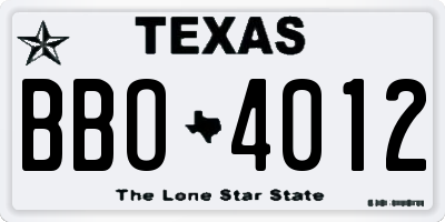 TX license plate BBO4012