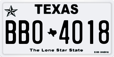 TX license plate BBO4018
