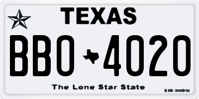 TX license plate BBO4020