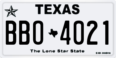 TX license plate BBO4021