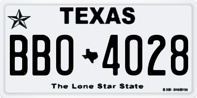 TX license plate BBO4028