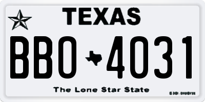 TX license plate BBO4031