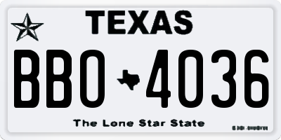 TX license plate BBO4036