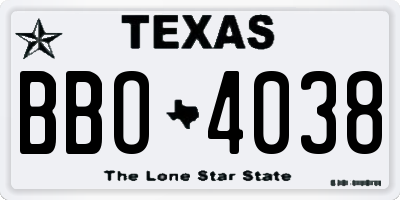 TX license plate BBO4038