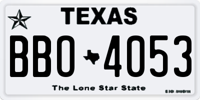 TX license plate BBO4053