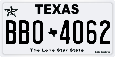 TX license plate BBO4062