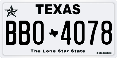 TX license plate BBO4078