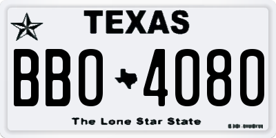 TX license plate BBO4080