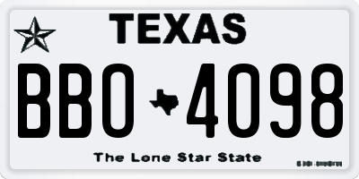 TX license plate BBO4098