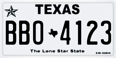 TX license plate BBO4123