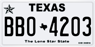 TX license plate BBO4203