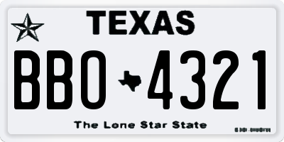 TX license plate BBO4321