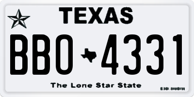 TX license plate BBO4331