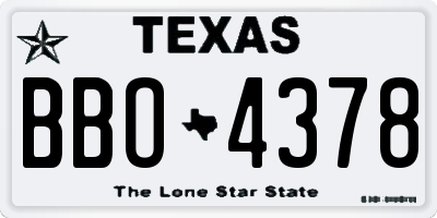 TX license plate BBO4378
