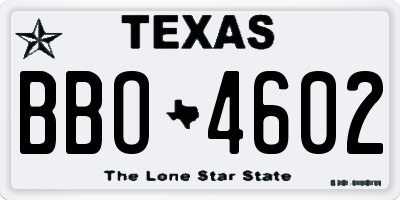 TX license plate BBO4602