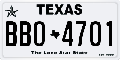 TX license plate BBO4701