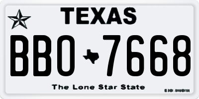 TX license plate BBO7668