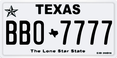 TX license plate BBO7777