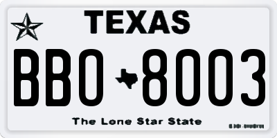 TX license plate BBO8003