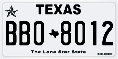 TX license plate BBO8012
