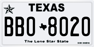 TX license plate BBO8020