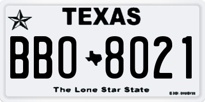 TX license plate BBO8021