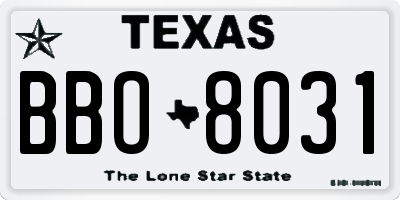 TX license plate BBO8031