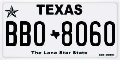 TX license plate BBO8060