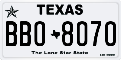 TX license plate BBO8070
