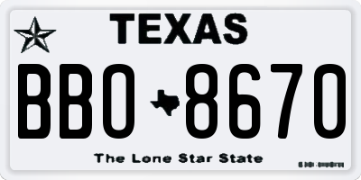 TX license plate BBO8670