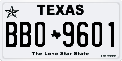 TX license plate BBO9601