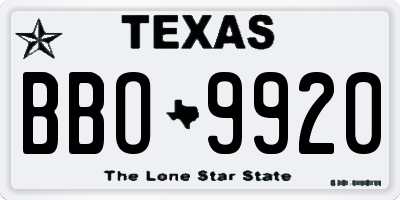 TX license plate BBO9920