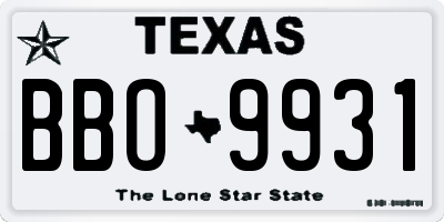 TX license plate BBO9931
